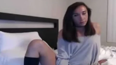 horny lady-twink In sofa Stroking Her cock