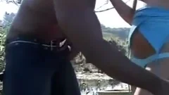boy hammers dark brown With tiny titties outdoors