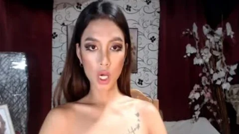brunette Tranny4free stroking large White rod