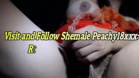 Solo hairy asian transsexual masturbating on webcam