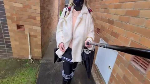 Exhibitionist hooker Flashing In A Fur Coat By A Busy Road