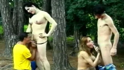 Two men Brought Trance strumpets To The Forest To engulf Each Other's rods