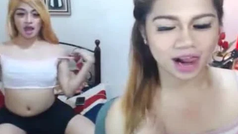 amazing Two sleazy ladyboy pair engulf And nail