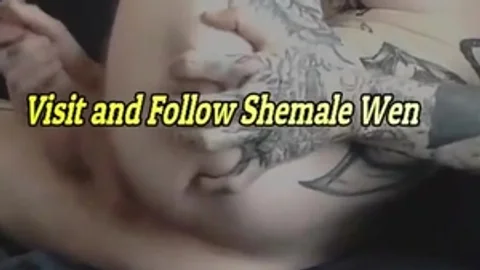 nice-looking scones Trans Lady With Full Tattoos Strokes Her dirty cock On webcam