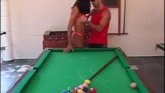 A brunette tgirl poked In The pooperhole
 By humongous dick On Top Of Billiards Table