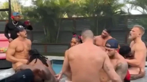 TS & Her Harem Of Musle men orgy Beach Party