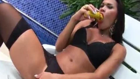 Sensual sheboy Erika Lee Masturbates With A Banana And Sticks A fake penis Up Her arse