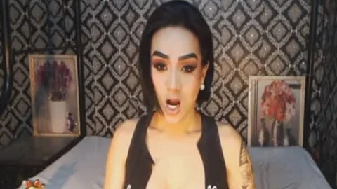 Tattooed juicy shemale Faps Her Stiffed Boner