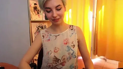 adorable Short Hair legal age teenager tgirl Teasing And Cumming On web camera