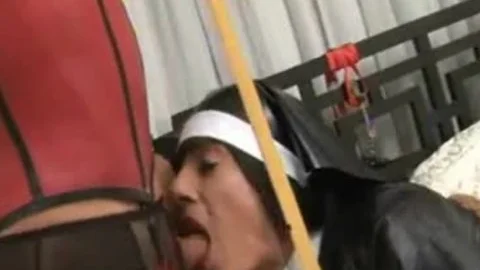 concupiscent Crossdresser Nun Zoe nail Puppet Takes ladyboys Creamy Load In Her excited throat