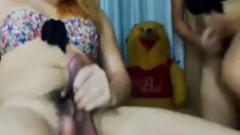 Two slutty ladyboy slamming Dogstyle On cam