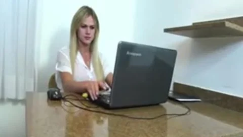 blond TS In Lace pantyhose Doggystyled