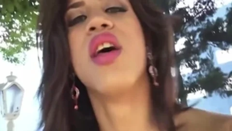 brunette hair ladyboy In Red underware undresses And Jerks Off outside
