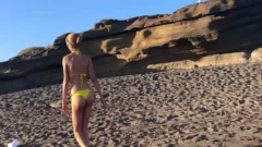 Very nasty ladyman Masturbating And engulfing dick (cumshots) On The Beach