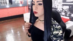 brunette tranny Jerking A Nine Inch penis