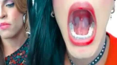 astonishing long Tongue sheboy kissing blow job