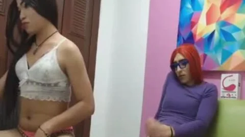 couple ladyboy Jerking penis And Fingering buttholes