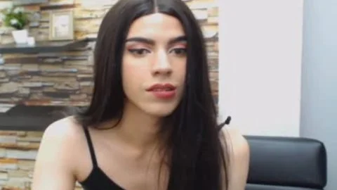 Seductive brunette hair ladyboy Hard erect dick