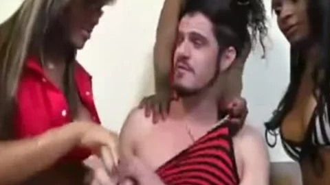 Three dark t-girls slam White lad