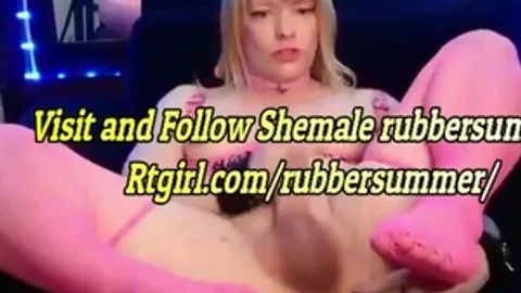 Pink stockings American blond tranny With sexy Feet Legs Tugs Her rod On web camera