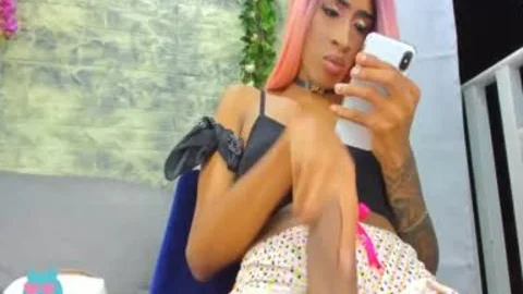 Pink Haired darksome teen shelady Yanking large ramrod