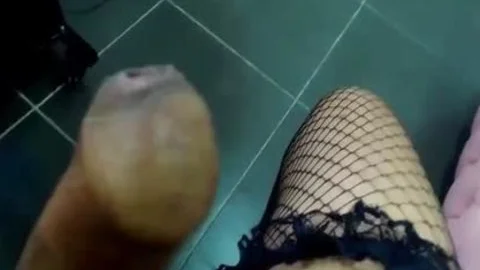 Ladyboy shemale Tugging Her cock Solo