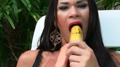 Sensual t-girl Erika Lee Masturbates With A Banana And Sticks A dildo Up Her wazoo