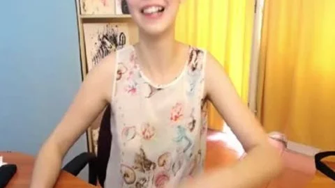 adorable Short Hair legal age teenager tgirl Teasing And Cumming On web camera