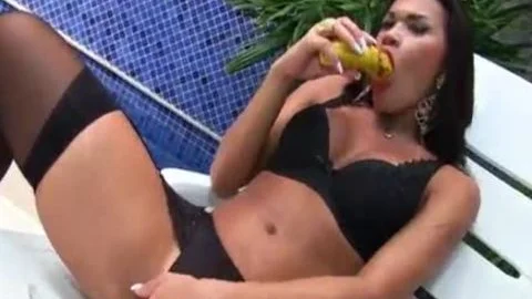 Sensual sheboy Erika Lee Masturbates With A Banana And Sticks A fake penis Up Her arse