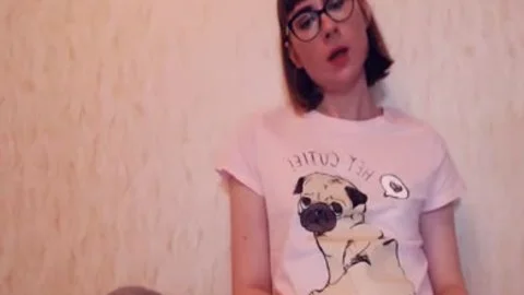 horny Russian shelady In Glasses Strokes Her petite 10-Pounder