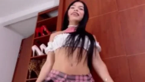 Solo latina teen teasing wearing uniform