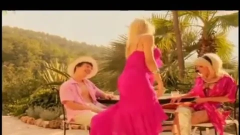 sleazy shetwink In Pink dress bangs With fellow And cutie outdoors