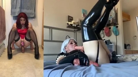Sissy Candy - Latex Maid Reamed In bawdy cleft By plowing Machine