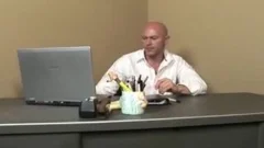 Skinny lady-man With giant Fake melons Being fucked On A Desk
