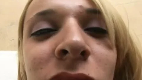 small cockballs blonde TS receives dark rod deep In arse