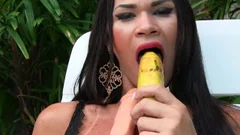 Sensual shemale Erika Lee Masturbates With A Banana And Sticks A fake penis Up Her butthole