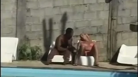 Interracial trio pokeing By A Pool