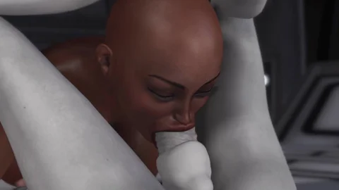3d Alien Dickgirl bonks A beautiful ebon villein In Space Station