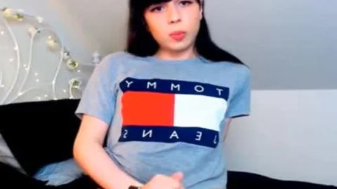cute teen tranny Jerks bushy cock