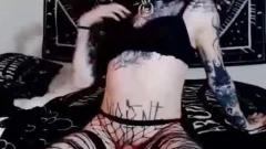 Tattooed Masturbating ladyboy Pleasures Herself