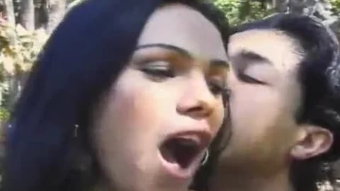 lucky lad receives To Fill The mouth And arsehole Of This nasty Sunburnt tranny Claudia On The Forest Meadow