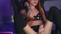 Redhead Skinny Russian Tattooed ladyman In Glasses Strokes Her Girly cock On webcam