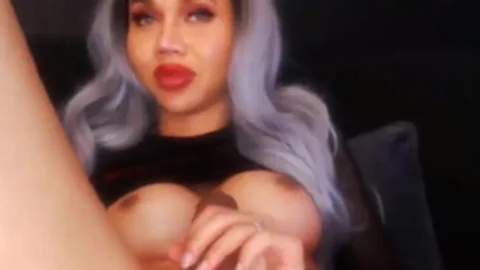 juicy Trans Masturbates Her large dick With A sex tool