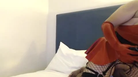 asian Latex Rubber Drag cam angel Strokes 10-Pounder And Plays With fake penis